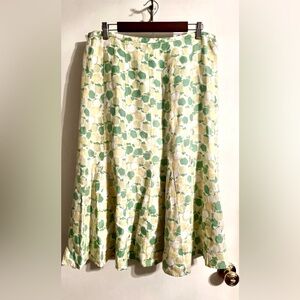 JM Collection Green and Yellow 100% Linen Floral Maxi Skirt-Size 16